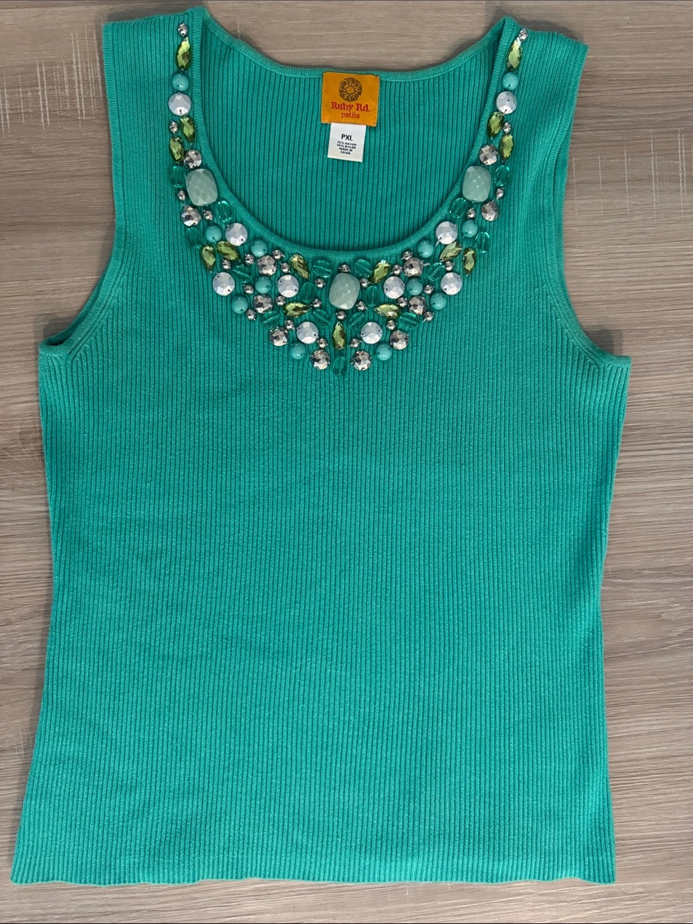 Ruby Rd. Teal Embellished Ribbed Tank Top